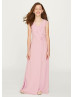 Ruffled V Neck Blush Chiffon Junior Bridesmaid Dress